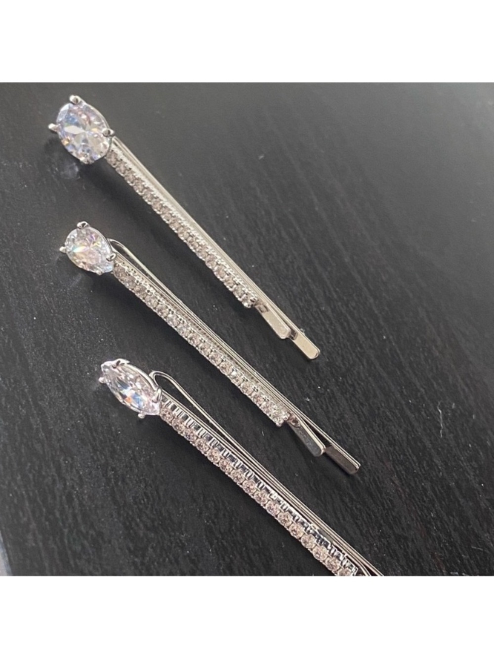 🆕3 CZs Silver Hair Pin Set - Women Accessories